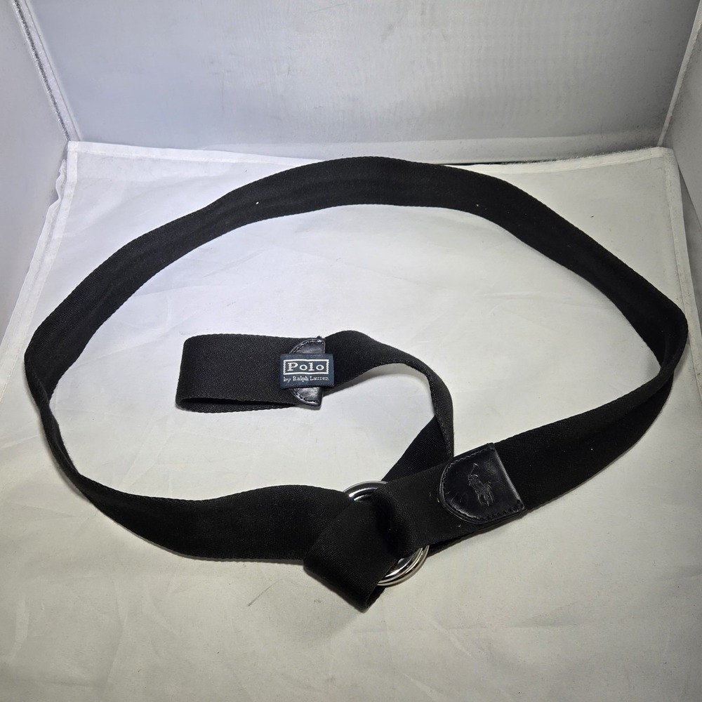 Vintage 90s Polo Ralph Lauren Black Woven Canvas D-Ring Belt Men's One Size